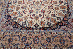 Knotted Rug Cream Taupe Hand Knotted 9'x12' Traditional 400 KPSI Wool and Silk Oriental Area Rug