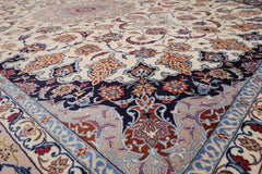 Knotted Rug Cream Taupe Hand Knotted 9'x12' Traditional 400 KPSI Wool and Silk Oriental Area Rug