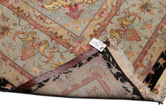 Knotted Rug Black Aqua Hand Knotted Palace Size Tabriz Traditional 400 KPSI Wool and Silk Oriental Area Rug