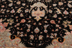 Knotted Rug Black Aqua Hand Knotted Palace Size Tabriz Traditional 400 KPSI Wool and Silk Oriental Area Rug
