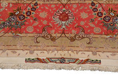 Knotted Rug Ivory Rose Hand Knotted Palace Size Tabriz Master Weaver Signed Traditional 350 KPSI Wool and Silk Oriental Area Rug