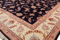 Knotted Rug Blue Ivory Hand Knotted 5'x7' Persian Tabriz Traditional 300 KPSI Wool and Silk Oriental Area Rug