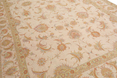 Knotted Rug Ivory Mint Hand Knotted 8'x10' Traditional 350 KPSI Wool and Silk Oriental Area Rug