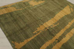 8x10 Green, Muted Gold, Color Hand Knotted 100% Wool Modern Oriental Rug