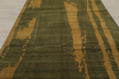 8x10 Green, Muted Gold, Color Hand Knotted 100% Wool Modern Oriental Rug