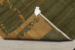 8x10 Green, Muted Gold, Color Hand Knotted 100% Wool Modern Oriental Rug