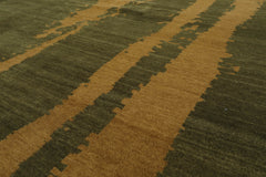 8x10 Green, Muted Gold, Color Hand Knotted 100% Wool Modern Oriental Rug