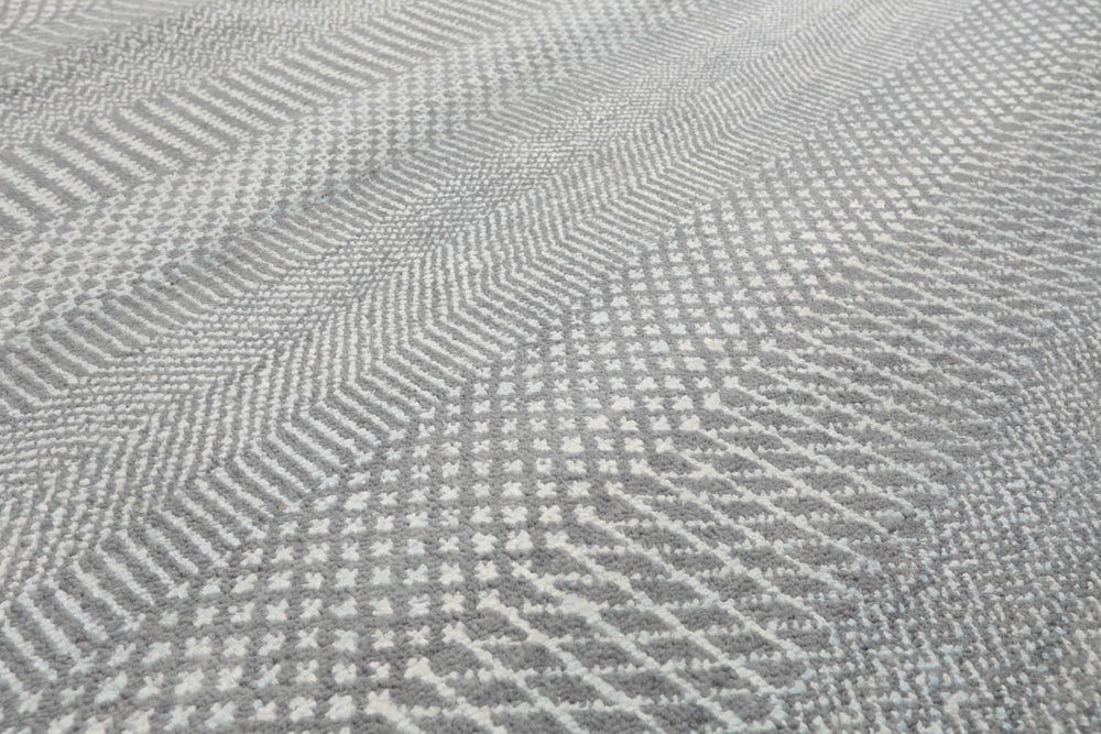 8x10 Gray, White, Color Hand Knotted 100% Wool Modern Oriental Rug