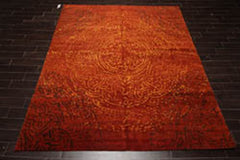 8x10 Terracotta, Gold, Color Hand Knotted Tamarian 100% Wool Modern Oriental Rug