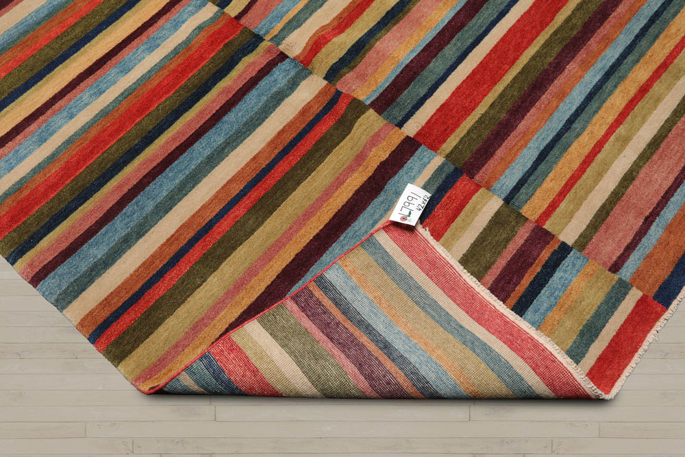 4x6 Blue, Beige, Orange Color Hand Knotted 100% Wool Modern Oriental Rug