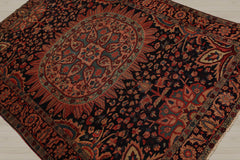5x7 Midnight Blue, Rose, Aqua Color Hand Knotted 100% Wool Traditional Oriental Rug