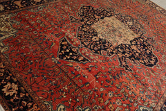 9x12 Rose, Midnight Blue, Ivory Color Hand Knotted Ferahan 100% Wool Traditional Oriental Rug