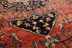 9x12 Rose, Midnight Blue, Ivory Color Hand Knotted Ferahan 100% Wool Traditional Oriental Rug