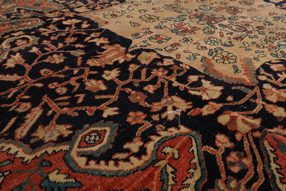 9x12 Rose, Midnight Blue, Ivory Color Hand Knotted Ferahan 100% Wool Traditional Oriental Rug