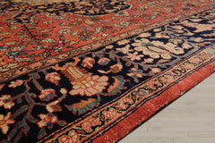 9x12 Rose, Midnight Blue, Ivory Color Hand Knotted Ferahan 100% Wool Traditional Oriental Rug