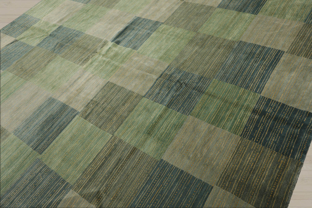 8x10 Aqua, Gray, Blue Color Hand Knotted 100% Wool Modern Oriental Rug