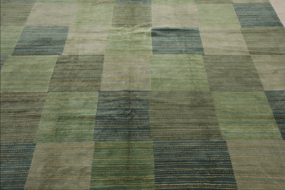 8x10 Aqua, Gray, Blue Color Hand Knotted 100% Wool Modern Oriental Rug