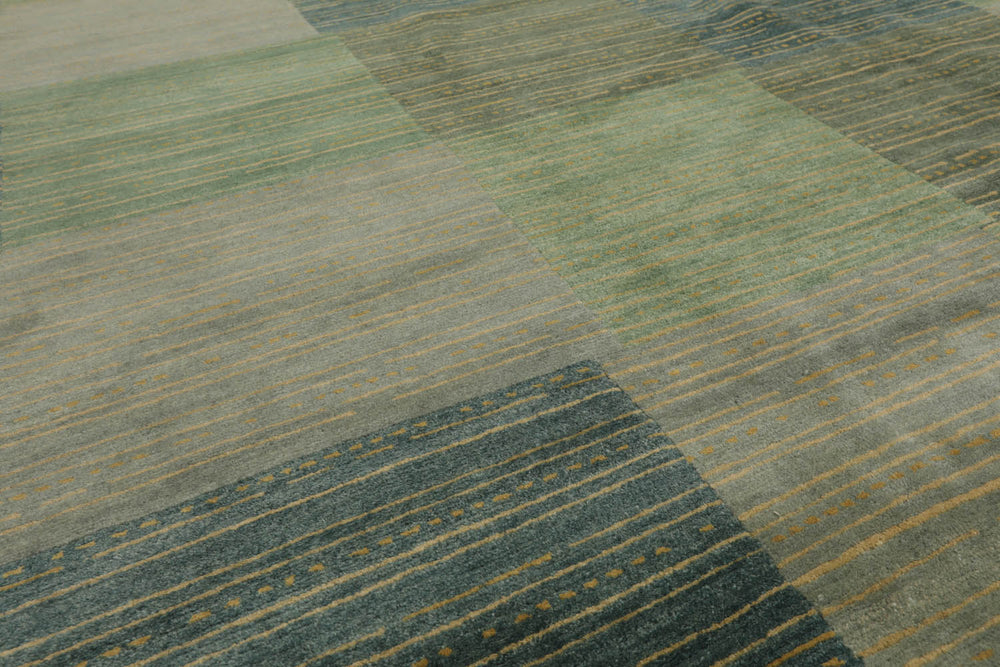 8x10 Aqua, Gray, Blue Color Hand Knotted 100% Wool Modern Oriental Rug