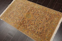 3x5 Tan, Light Gold, Blue Color Hand Knotted Pak Persian 100% Wool Traditional Oriental Rug