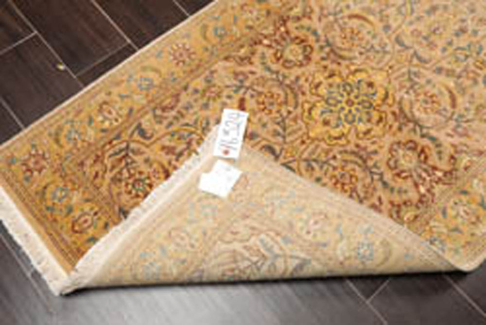 3x5 Tan, Light Gold, Blue Color Hand Knotted Pak Persian 100% Wool Traditional Oriental Rug