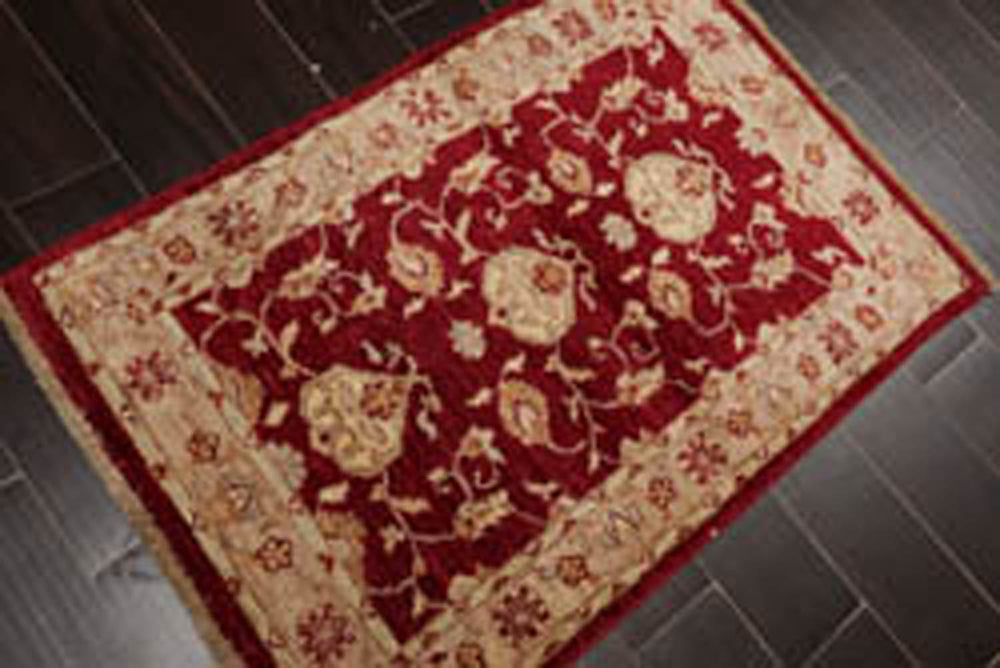 3x5 Wine, Taupe, Beige Color Hand Knotted Chobi Peshawar 100% Wool Traditional Oriental Rug