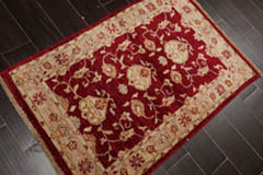 3x5 Wine, Taupe, Beige Color Hand Knotted Chobi Peshawar 100% Wool Traditional Oriental Rug