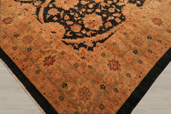12x18 Charcoal, Sage, Gold Color Hand Knotted Chobi Peshawar 100% Wool Traditional Oriental Rug
