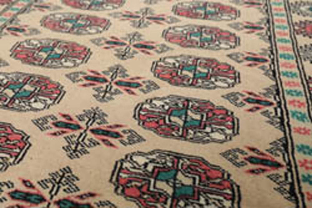 3x5 Beige, Turquoise, Rose Color Hand Knotted Bokhara 100% Wool Traditional Oriental Rug
