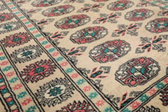 3x5 Beige, Turquoise, Rose Color Hand Knotted Bokhara 100% Wool Traditional Oriental Rug