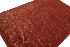 Knotted Rug Red Gold Hand Knotted Multi Size Wool and Silk Tibetan Transitional Rugs