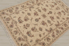 4x6 Ivory, Brown, Gray Color Hand Knotted Sino Persian Wool & Silk Traditional Oriental Rug
