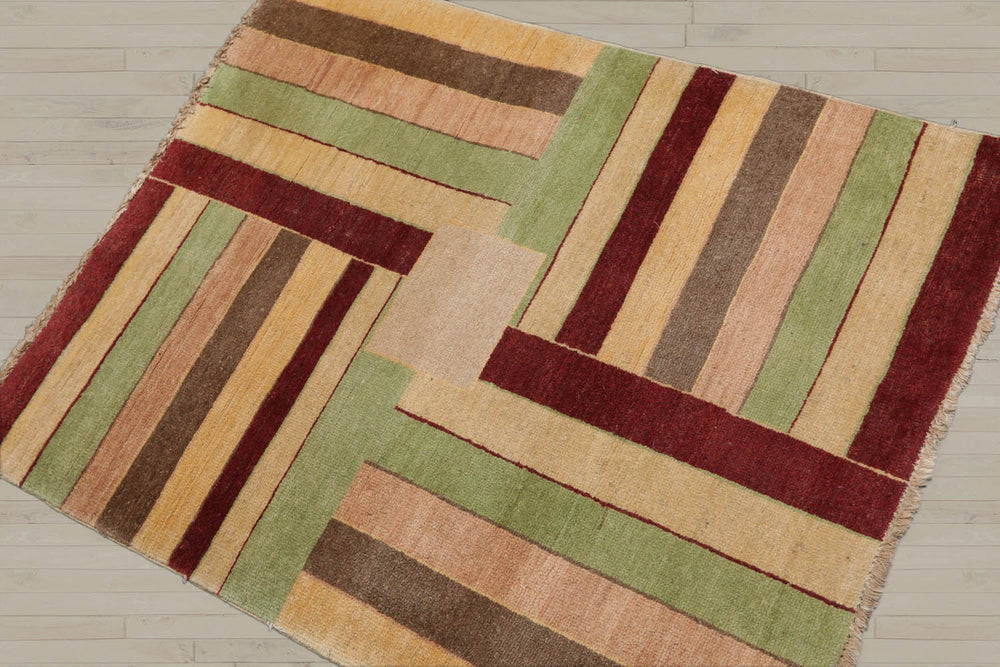 3x5 Beige, Rust, Mint Color Hand Knotted Peshawar 100% Wool Modern Oriental Rug