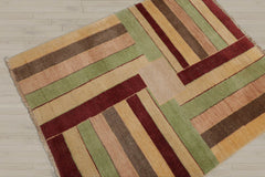 3x5 Beige, Rust, Mint Color Hand Knotted Peshawar 100% Wool Modern Oriental Rug