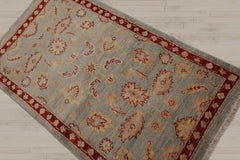 3x5 Powder Blue, Rust, Beige Color Hand Knotted Chobi Peshawar 100% Wool Traditional Oriental Rug