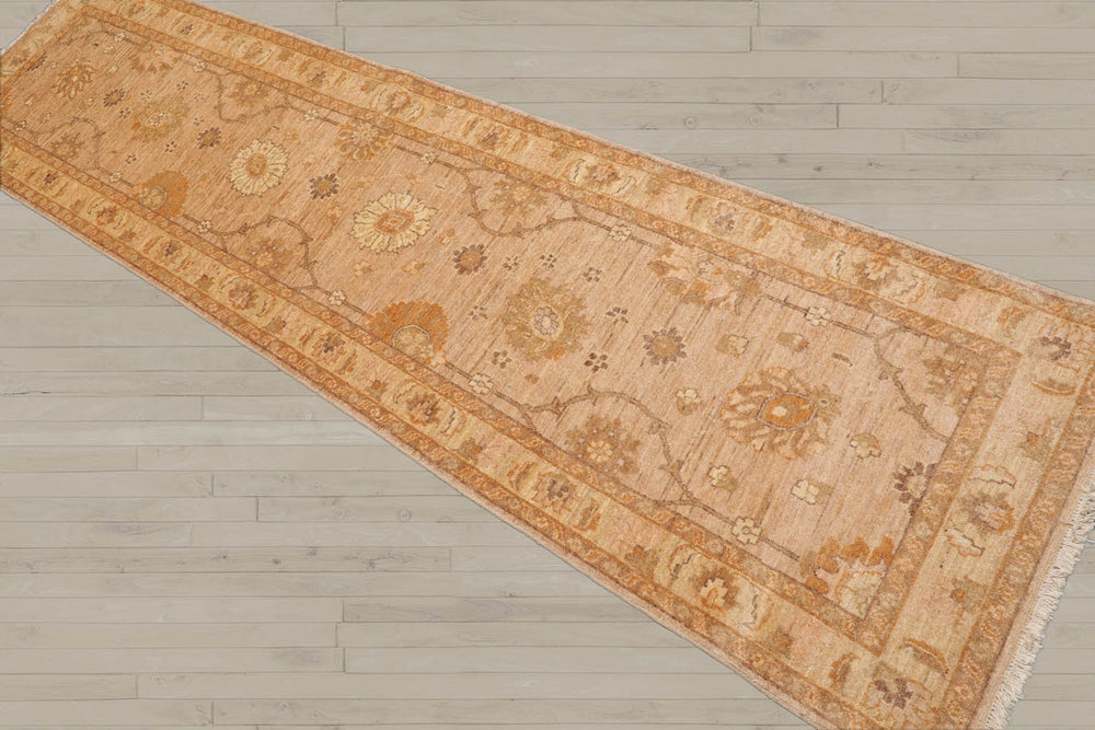 2'6x10 Tan, Caramel, Beige Color Hand Knotted Peshawar 100% Wool Traditional Oriental Rug