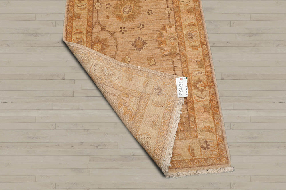 2'6x10 Tan, Caramel, Beige Color Hand Knotted Peshawar 100% Wool Traditional Oriental Rug