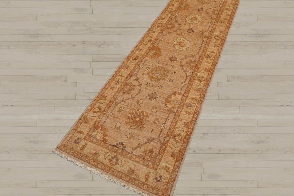 2'6x10 Tan, Caramel, Beige Color Hand Knotted Peshawar 100% Wool Traditional Oriental Rug