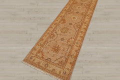 2'6x10 Tan, Caramel, Beige Color Hand Knotted Peshawar 100% Wool Traditional Oriental Rug