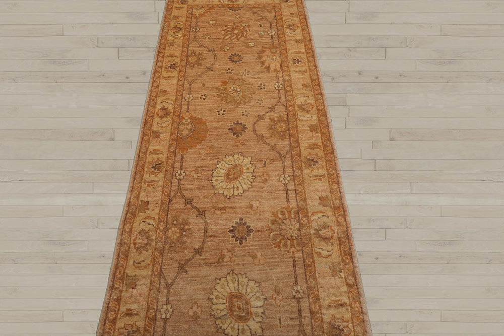 2'6x10 Tan, Caramel, Beige Color Hand Knotted Peshawar 100% Wool Traditional Oriental Rug