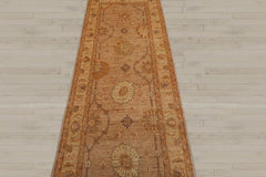 2'6x10 Tan, Caramel, Beige Color Hand Knotted Peshawar 100% Wool Traditional Oriental Rug