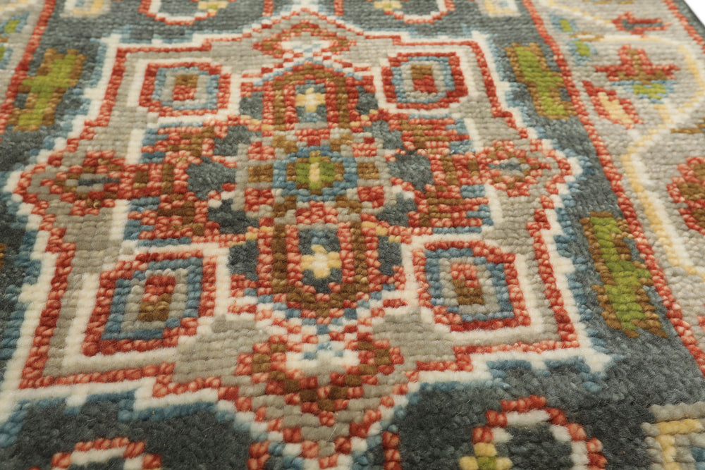 2'6x8 Teal, Gray, Rust Color Hand Knotted Oushak Wool Traditional Oriental Rug