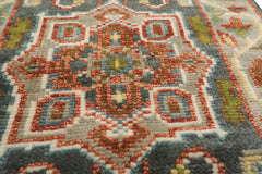 2'6x8 Teal, Gray, Rust Color Hand Knotted Oushak Wool Traditional Oriental Rug