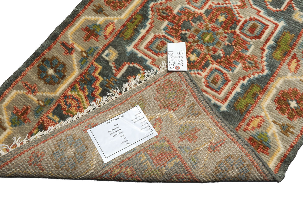 2'6x8 Teal, Gray, Rust Color Hand Knotted Oushak Wool Traditional Oriental Rug