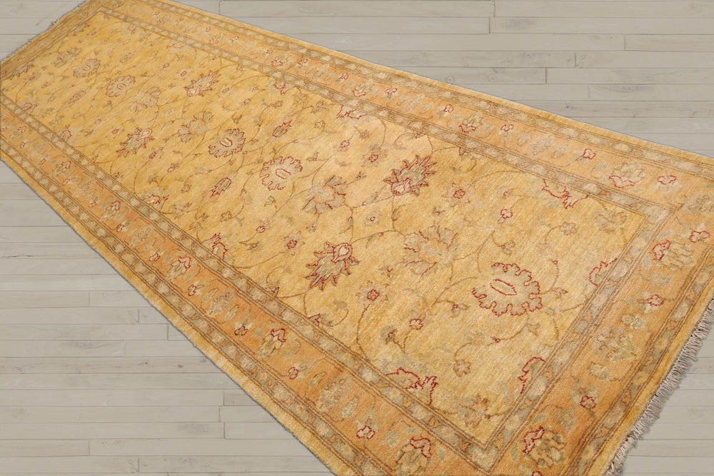 Runner Beige, Gold, Slate Color Hand Knotted Chobi Peshawar 100% Wool Traditional Oriental Rug