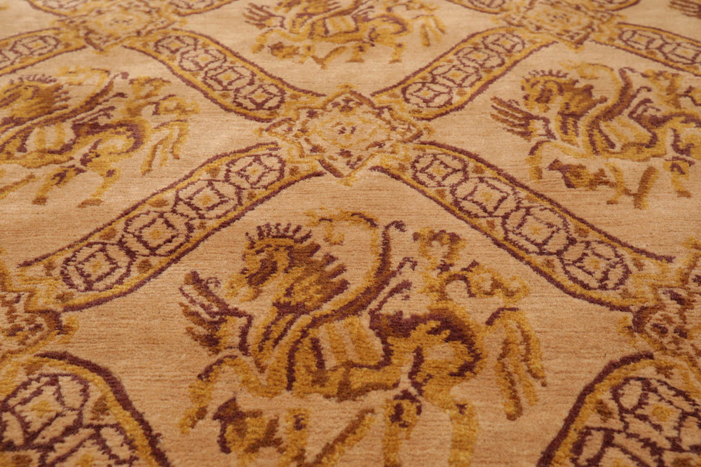 6x9 Caramel, Gold, Brown Color Hand Knotted Tibetan 100% Wool Traditional Oriental Rug