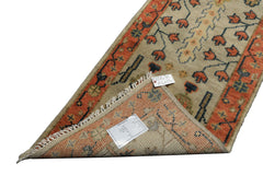 2'6x12 Beige, Burnt Orange, Lime Color Hand Knotted Oushak Wool Traditional Oriental Rug