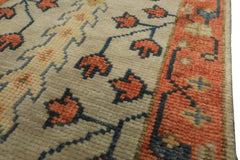 2'6x12 Beige, Burnt Orange, Lime Color Hand Knotted Oushak Wool Traditional Oriental Rug