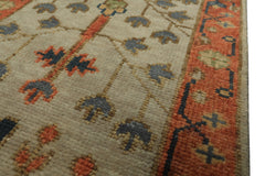 2'6x12 Beige, Burnt Orange, Lime Color Hand Knotted Oushak Wool Traditional Oriental Rug