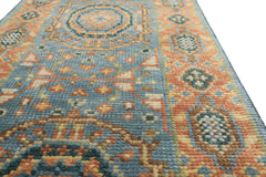 2'6x12 Aqua, Burnt Orange, Lime Color Hand Knotted Oushak Wool Traditional Oriental Rug