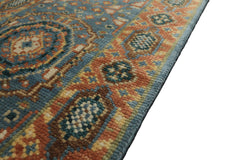 2'6x12 Aqua, Burnt Orange, Lime Color Hand Knotted Oushak Wool Traditional Oriental Rug